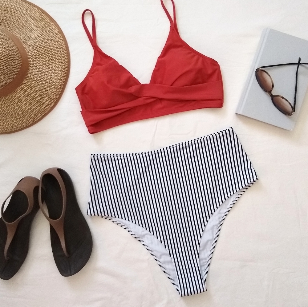 NWT! Cupshe High Waisted Bikini Stripes XL